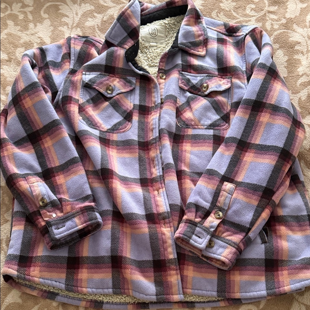 Kids Plaid Sherpa-Lined Jacket - Lavender & Pink